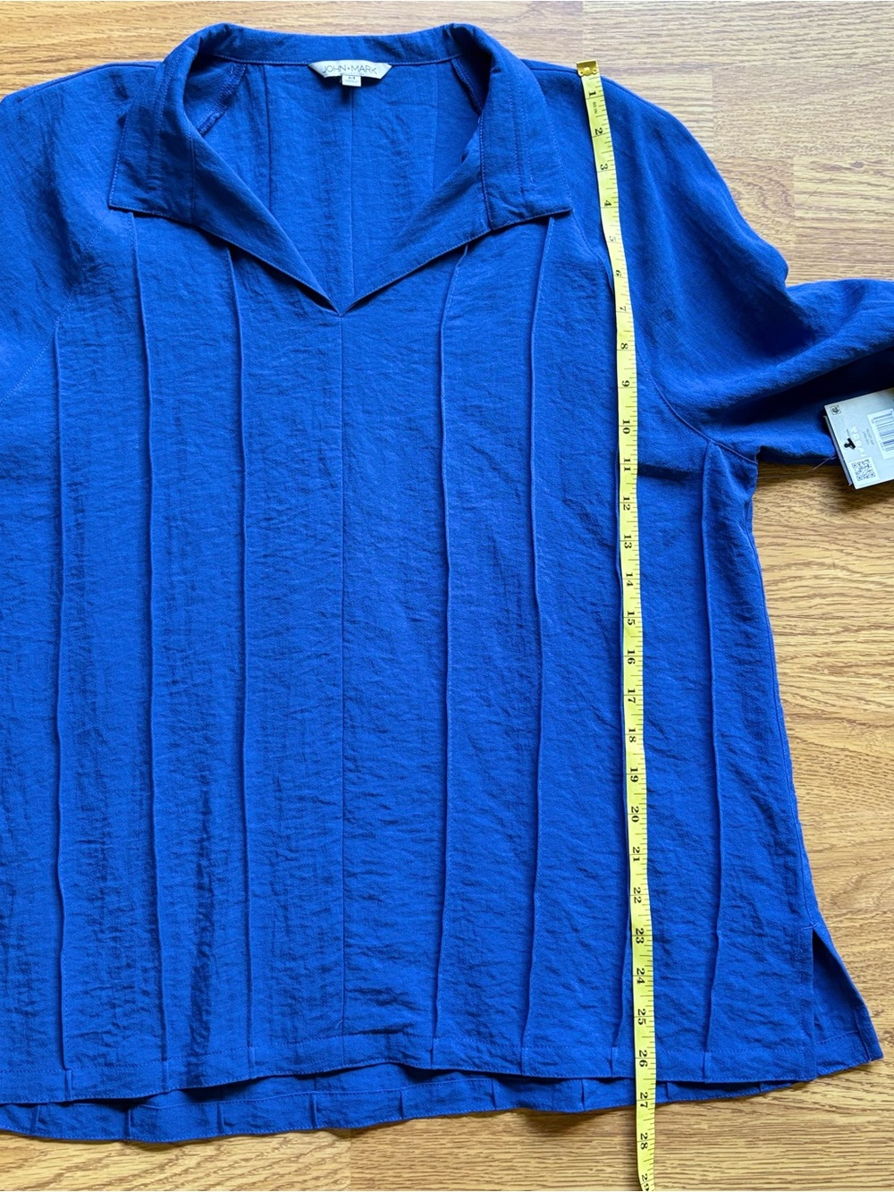 John Mark Cobalt Blue Collared Split V-Neck Tunic Top 3/4 Sleeves Sz M NEW - Picture 11 of 16